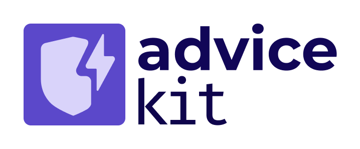 AdviceKit logo depicting the text advice kit and a shield icon