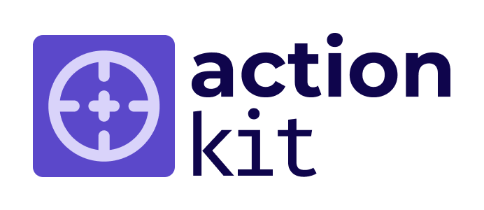 ActionKit logo depicting the text action kit and a crosshair icon